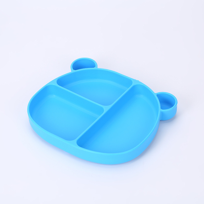 2021新款創(chuàng)意小熊兒童硅膠餐盤寶寶防摔防滑分餐硅膠輔食吸盤碗