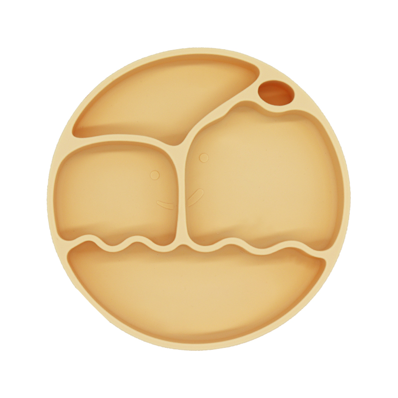 奶茶黃硅膠嬰兒餐盤